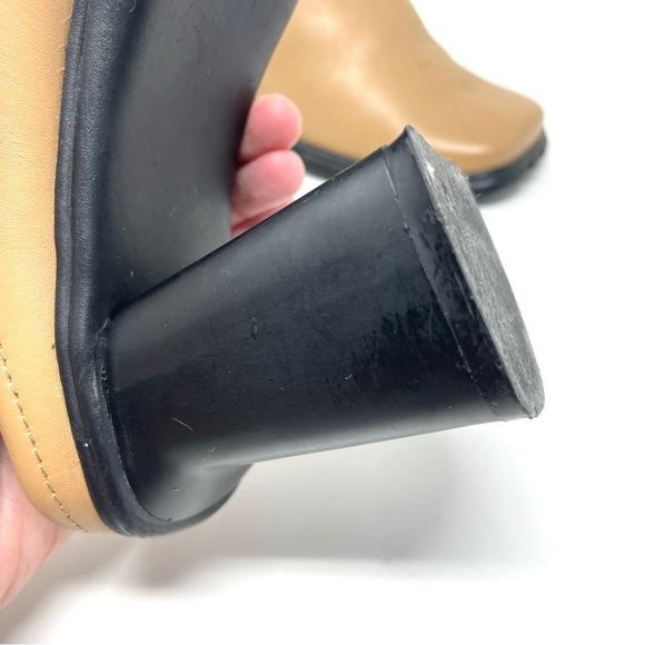 Vintage 90s Y2K Wanted Square Toe Tan Leather Heeled Mules Size 6 - Picture 9 of 11